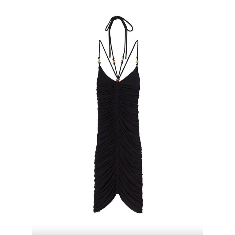 Anya Ruched Bead Embellished Mini Dress Black Womens Size XS - Picture 13 of 15